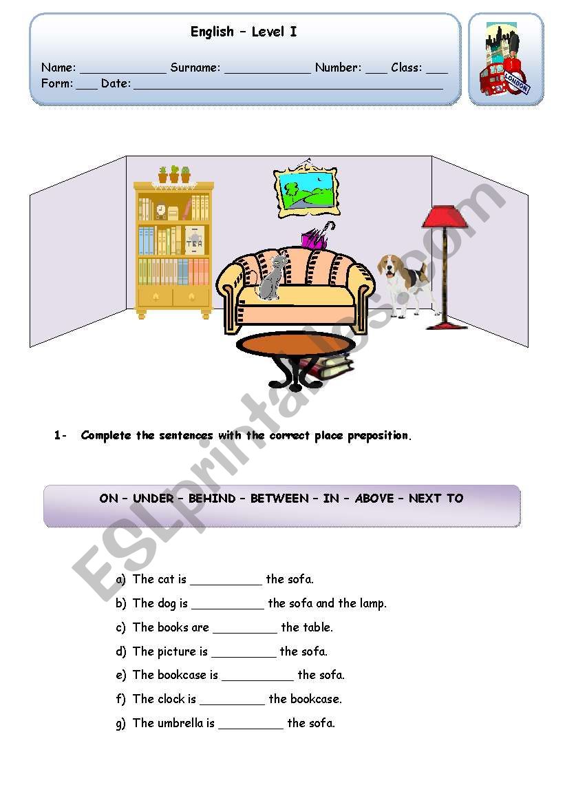 PLACE PREPOSITIONS worksheet