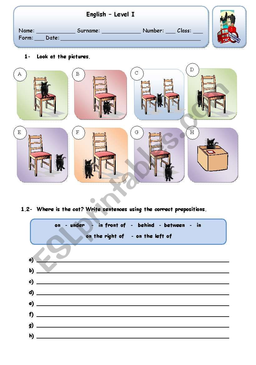 PLACE PREPOSITIONS worksheet