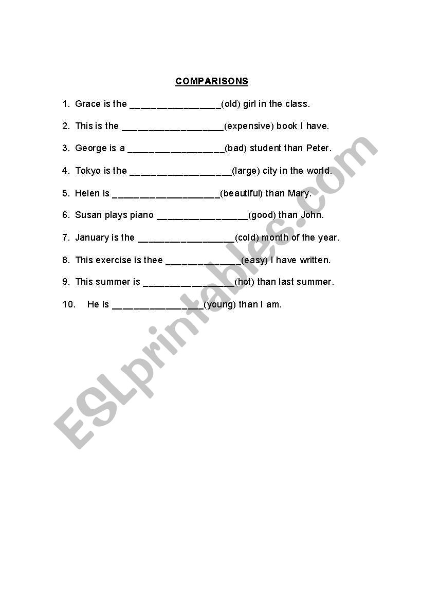 comparison of adjectives worksheet