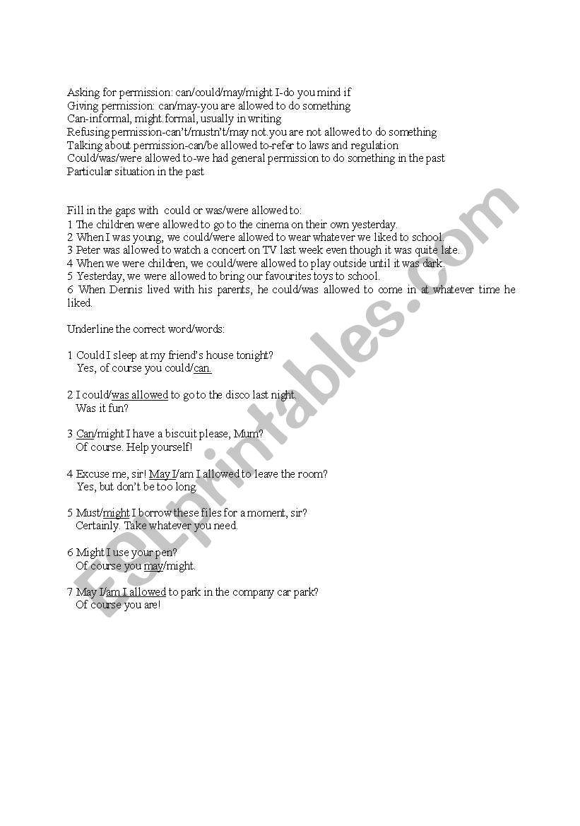 Asking for permission worksheet