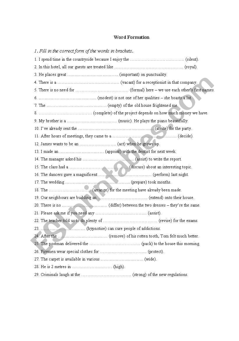 Word Formation (nouns) worksheet