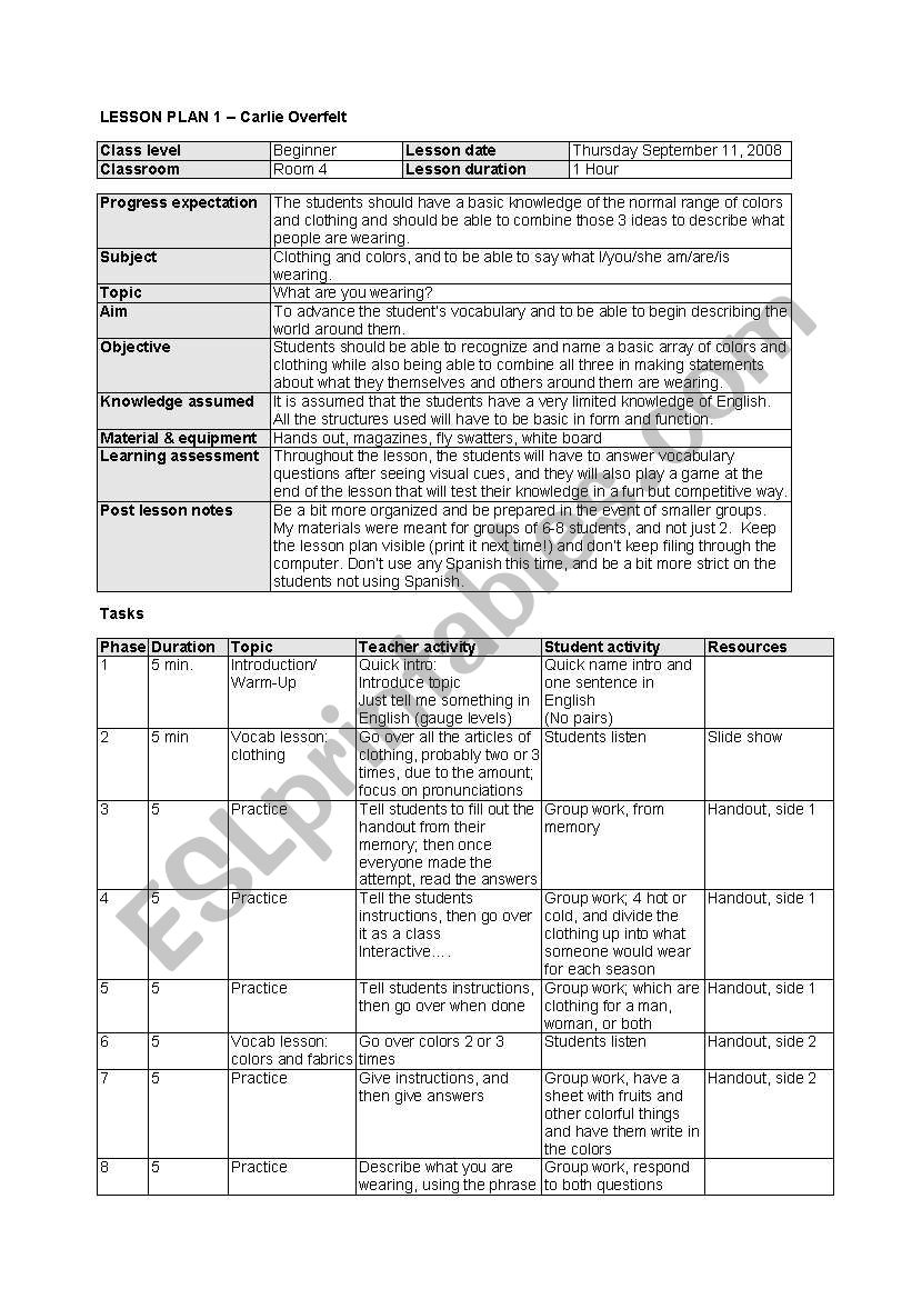 Clothing  worksheet