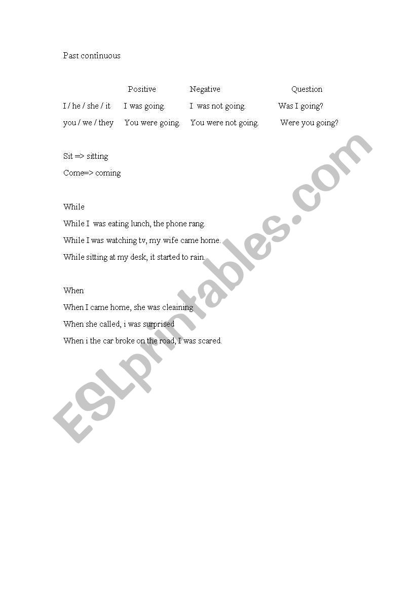 past continuous worksheet