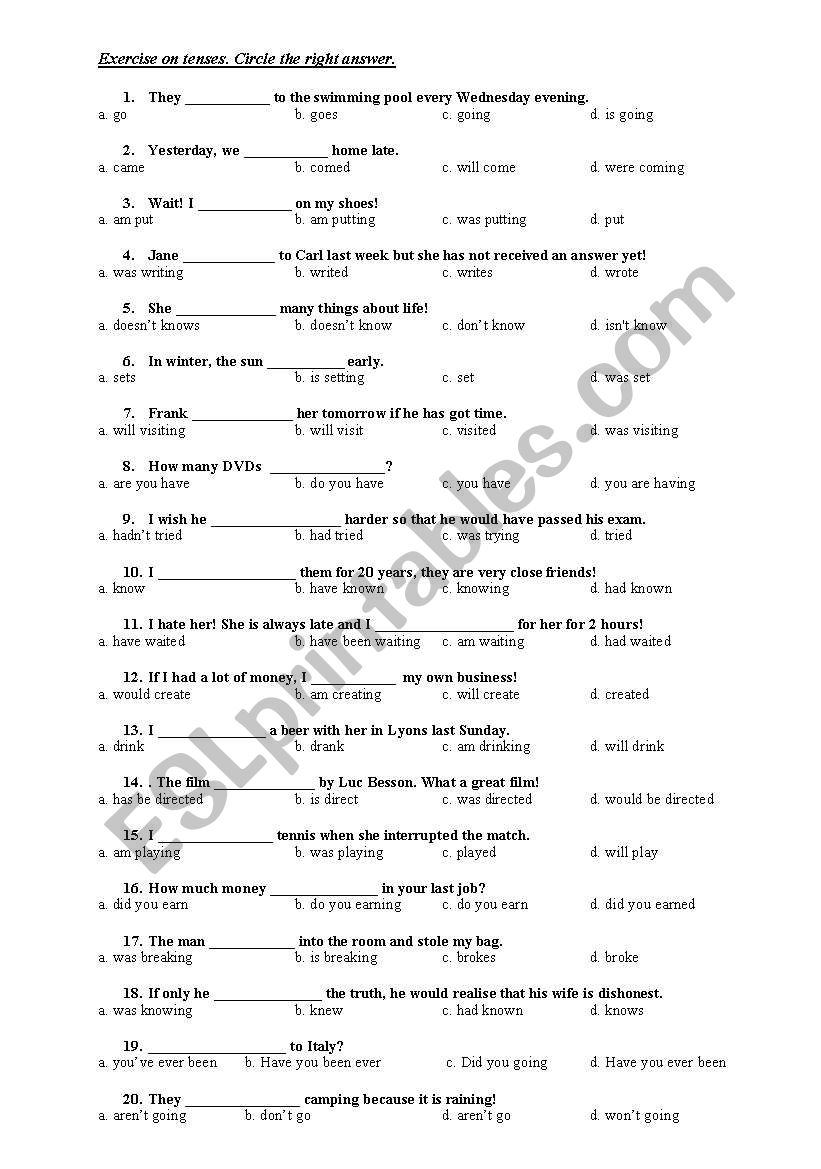 Tenses: multiple choice questions