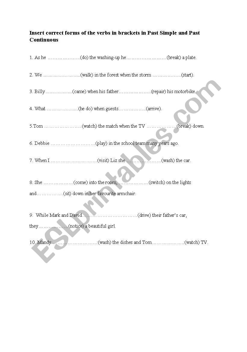 past simple and continuous worksheet