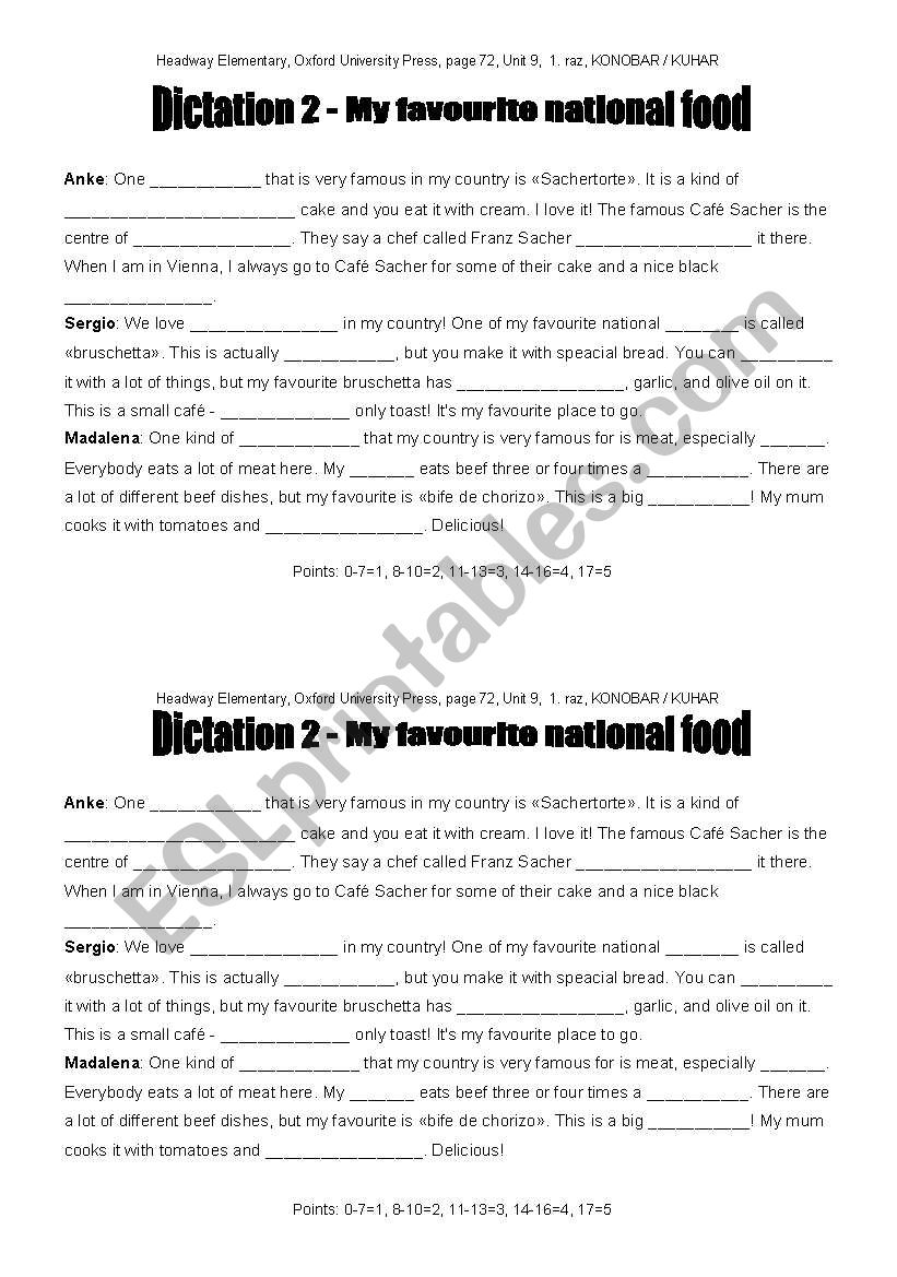 dictation, fill in worksheet