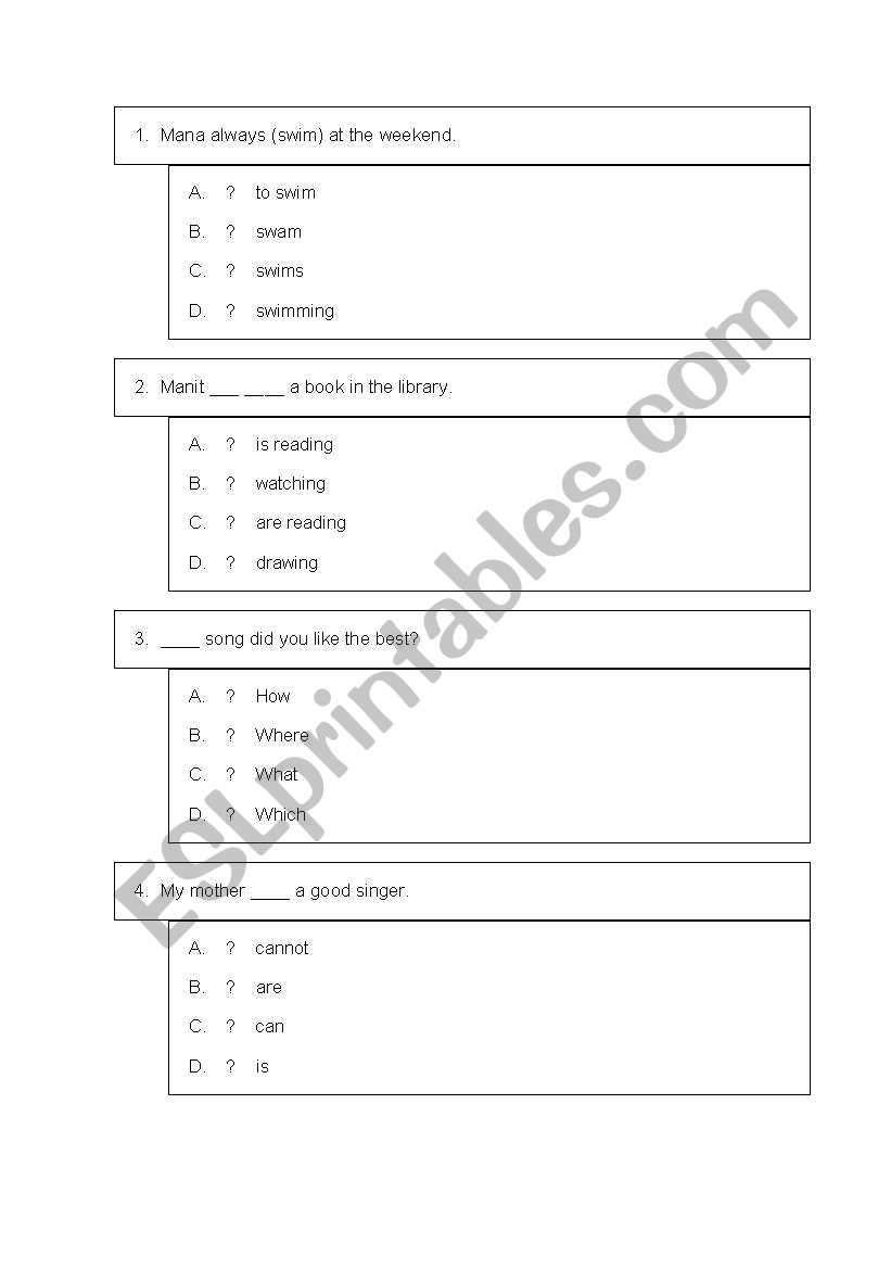 test worksheet