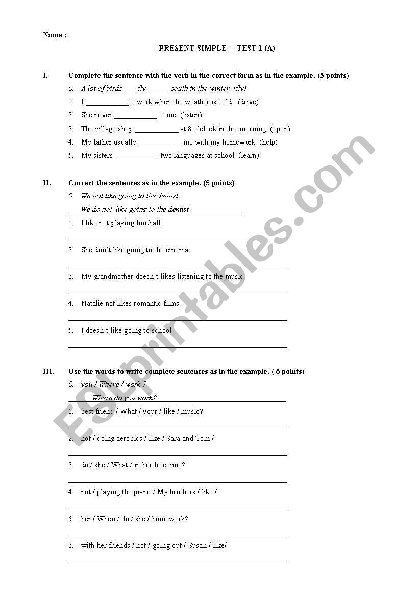 present simple test group A and B