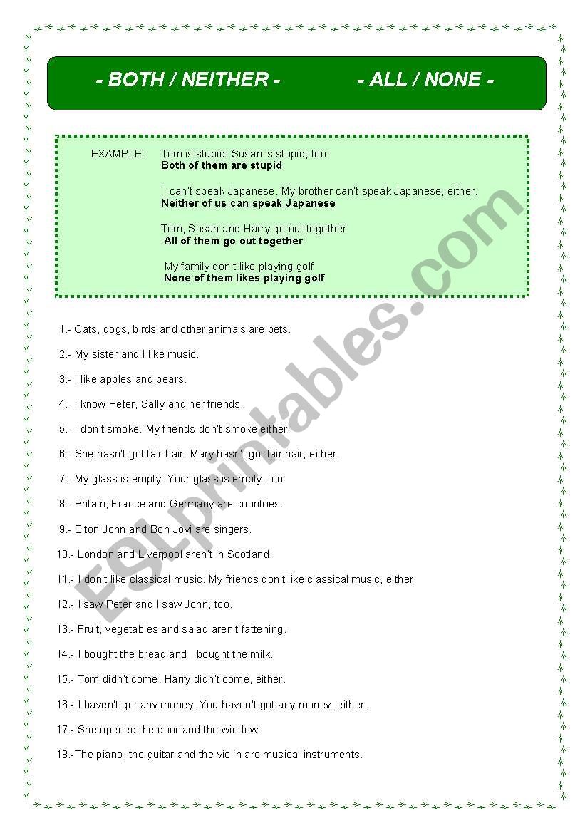 Determiners worksheet