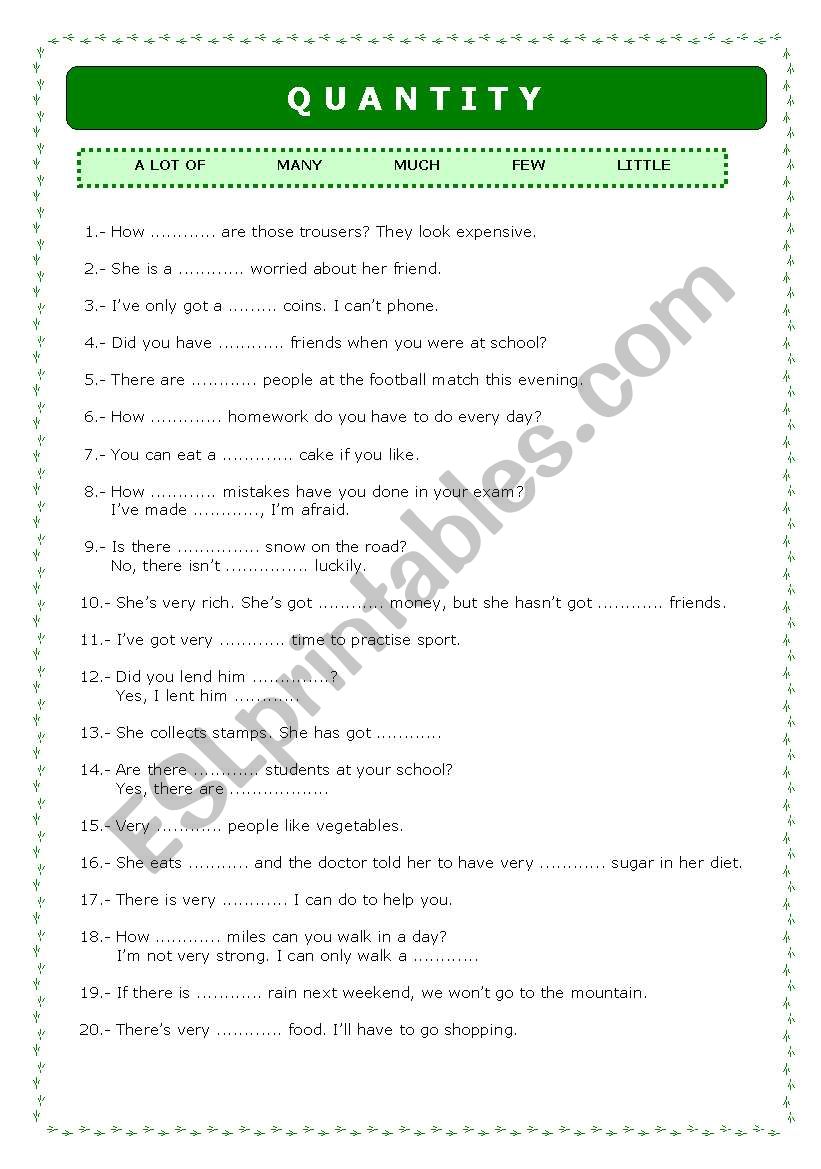 Quantifiers worksheet