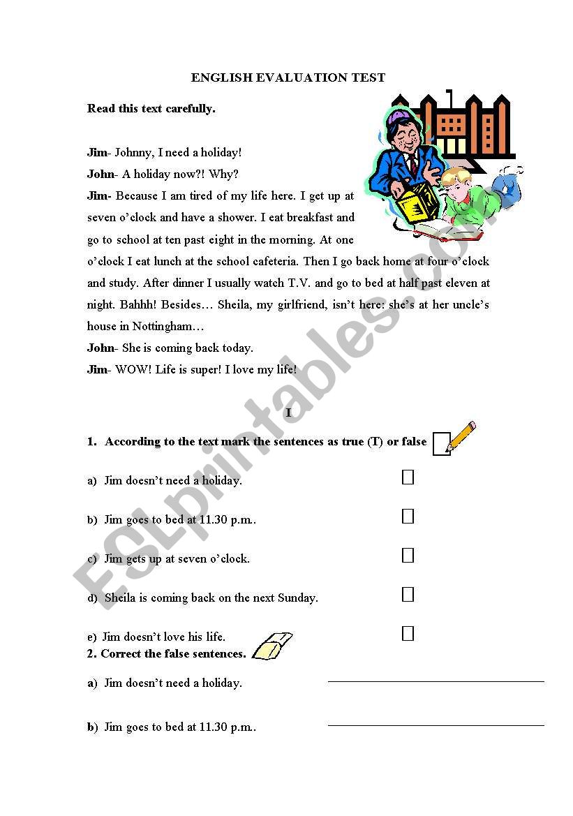 worksheet - evaluation test worksheet