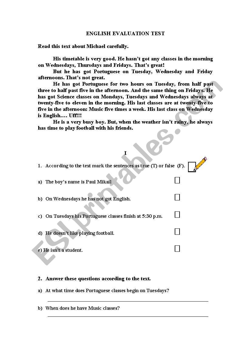 worksheet - reading comprehension