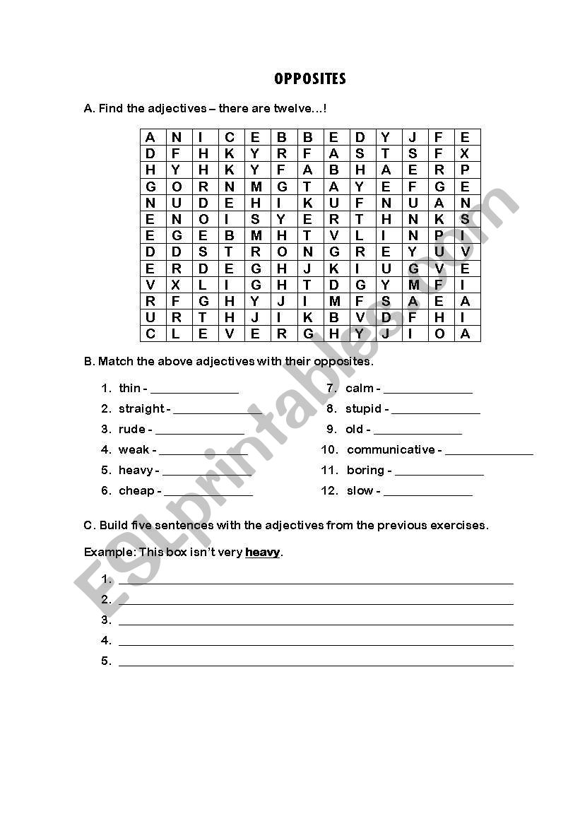 Adjectives - opposites worksheet