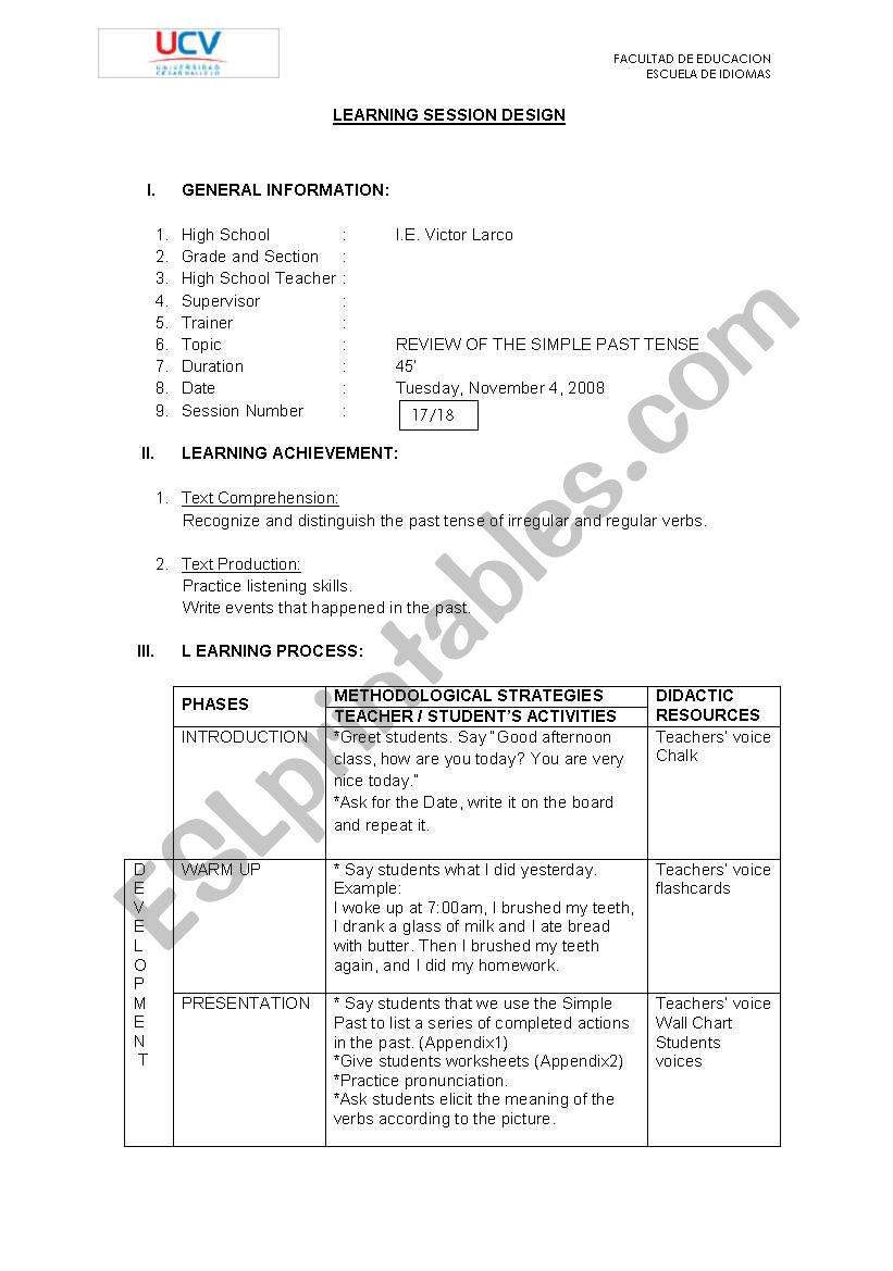 REview of past tense worksheet