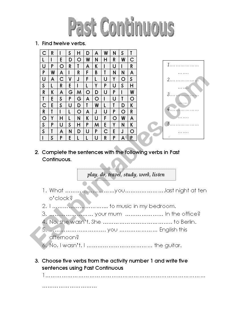 Past Continuous worksheet worksheet