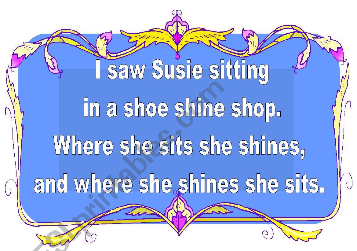 I Saw Susie - Tongue Twister worksheet