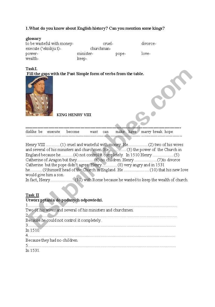 Henry VIII worksheet