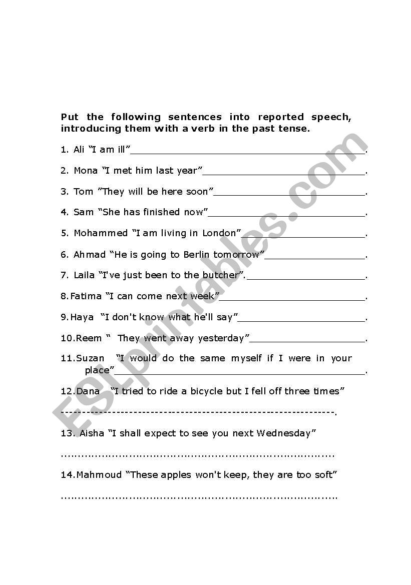 reported speech worksheet