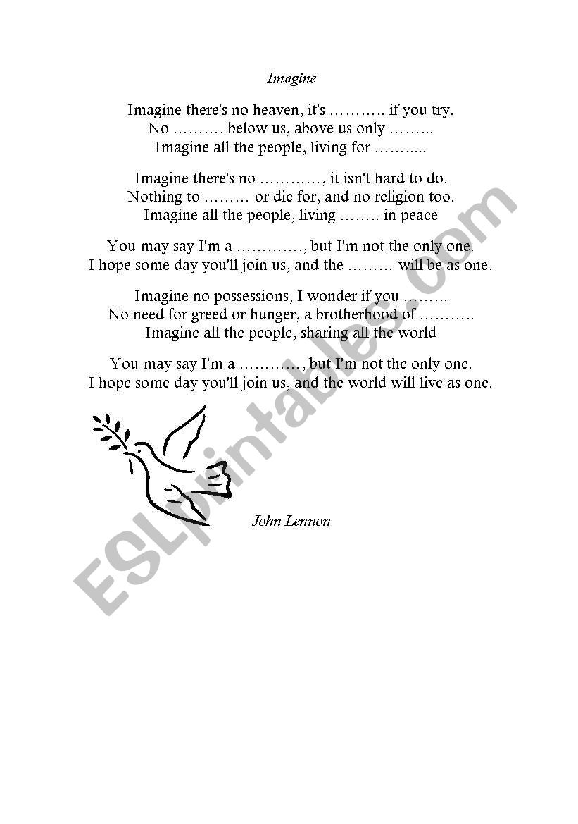 Imagine, by John Lennon worksheet