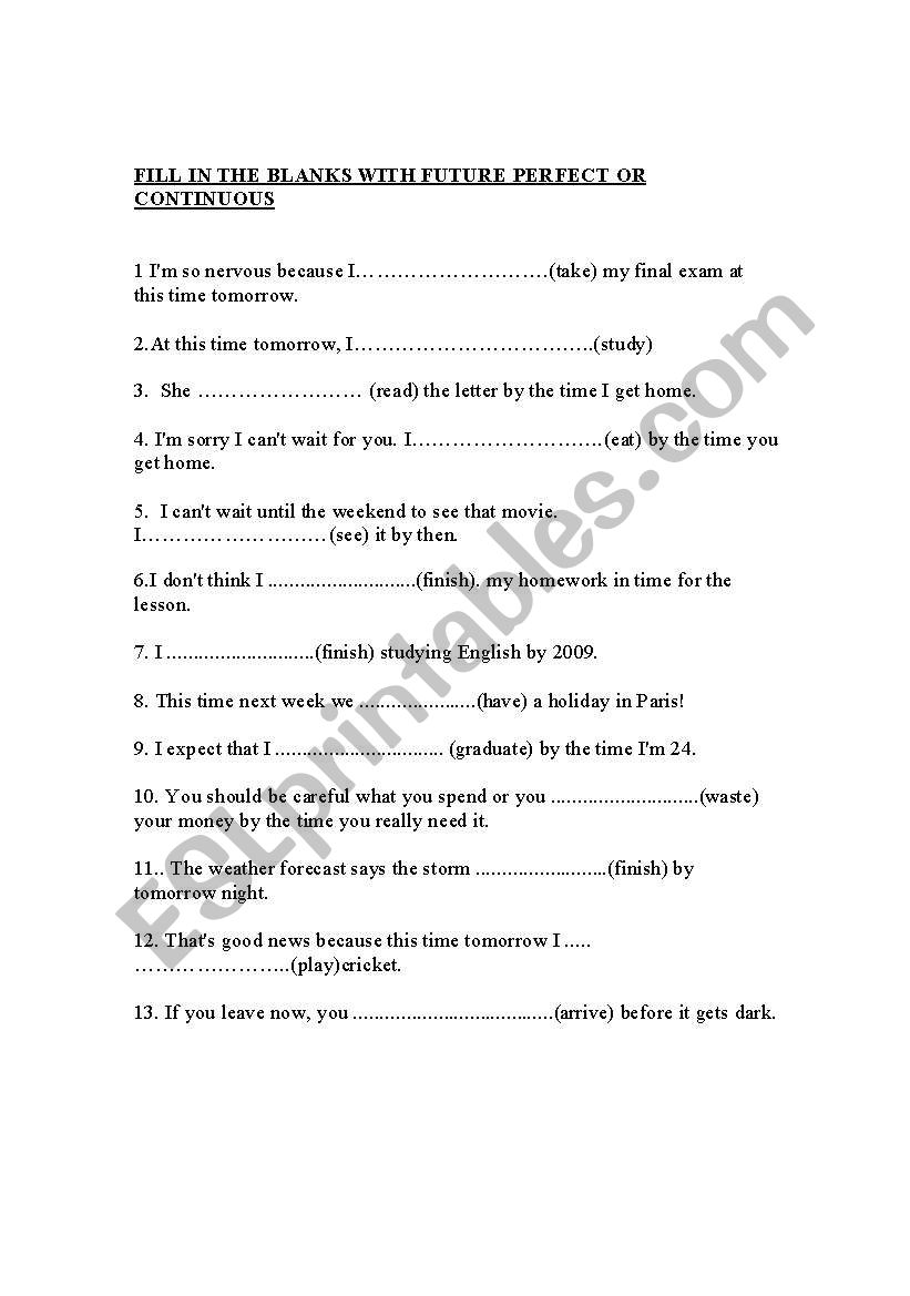 future verb forms worksheet