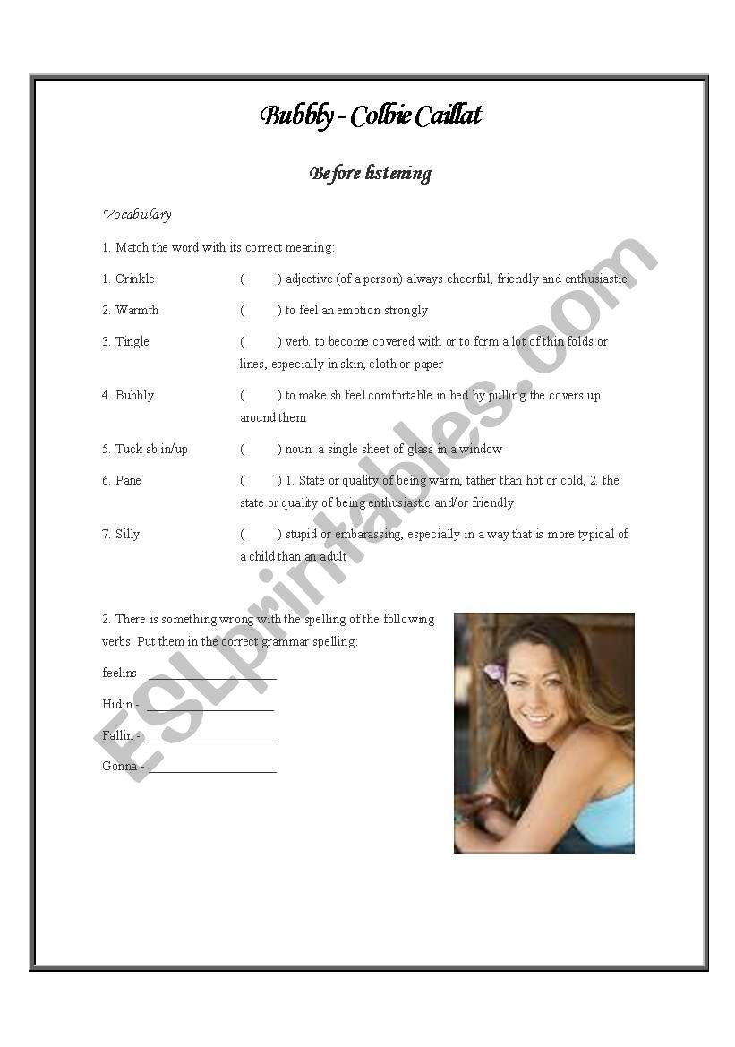 Bubbly - Colbie Cailat worksheet