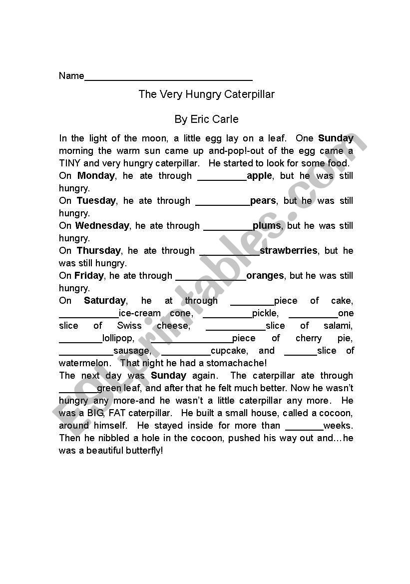 The Very Hungry Caterpillar-Cloze 