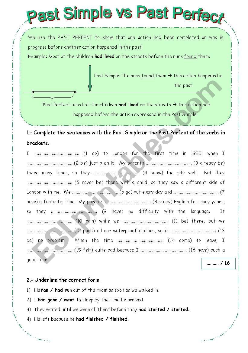 Past Simple vs Past Perfect worksheet