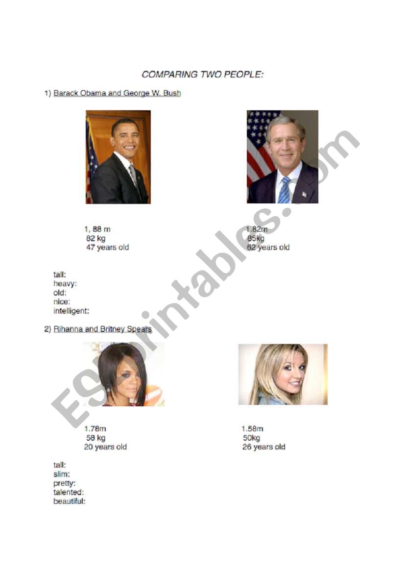 Comparing celebrities worksheet