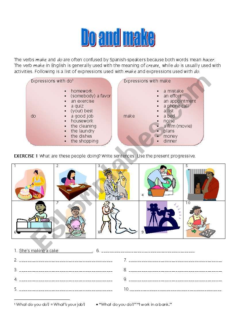 Do vs. Make (2 pages) worksheet