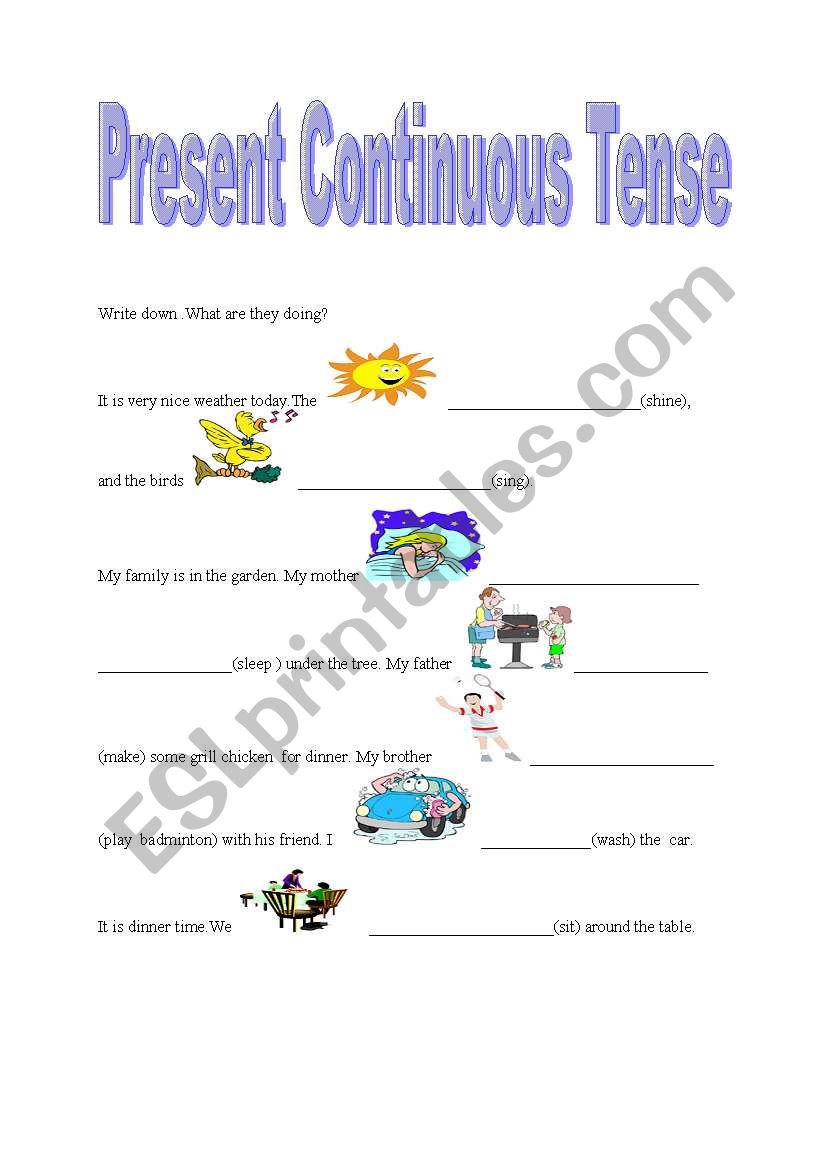 Present Continuous tense worksheet