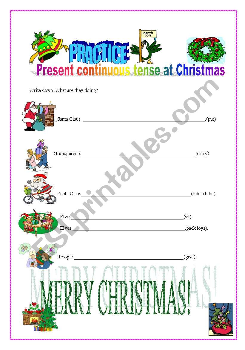 Practice Present continuous tense at Xmas time.