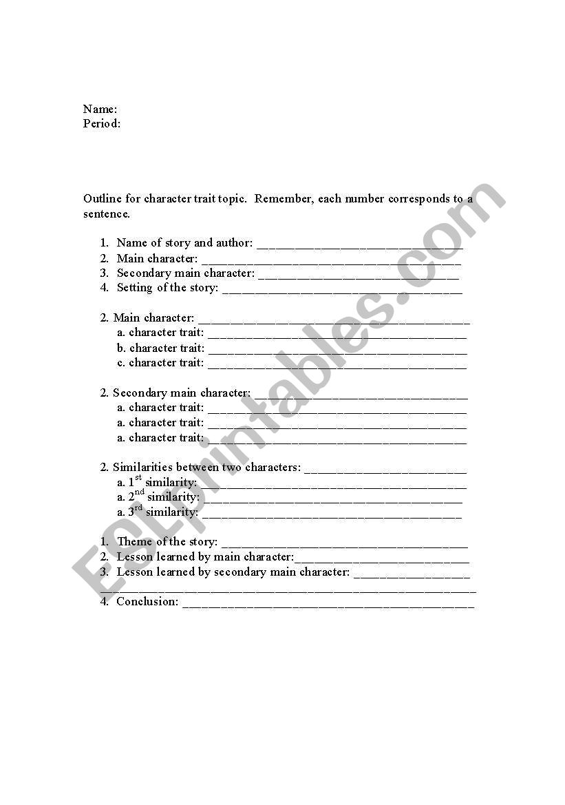 Character traits worksheet