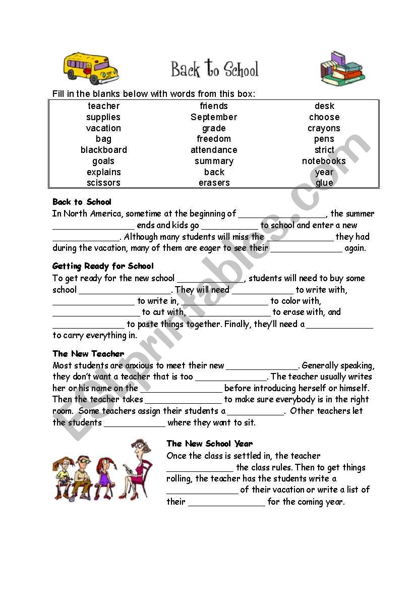 back to school worksheet