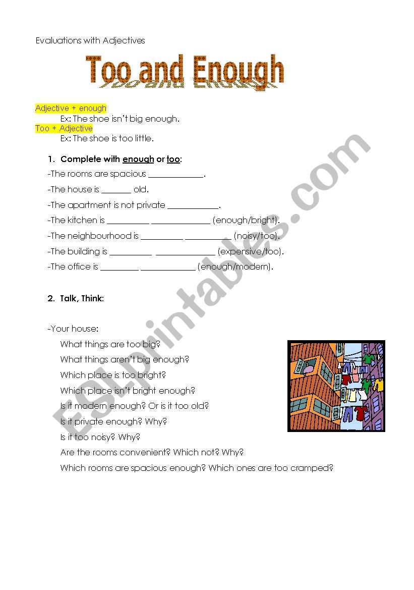 Too/Enough with adjectives worksheet