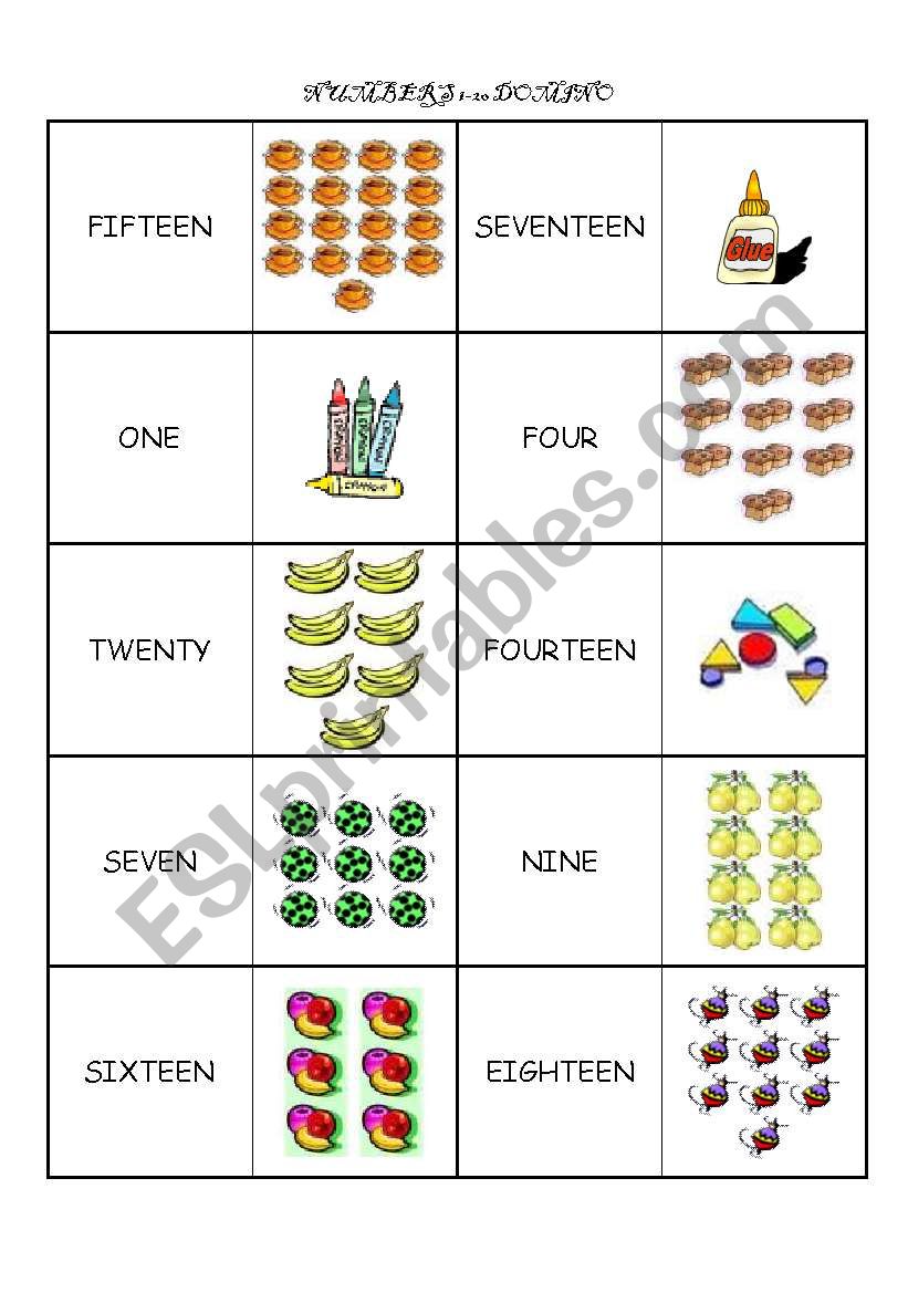 1-20 Number domino worksheet
