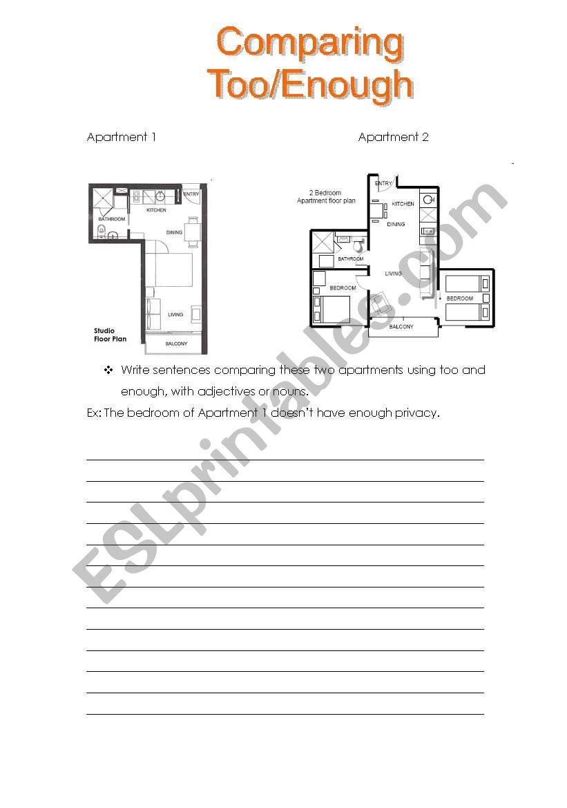 Too/Enough Comparing worksheet