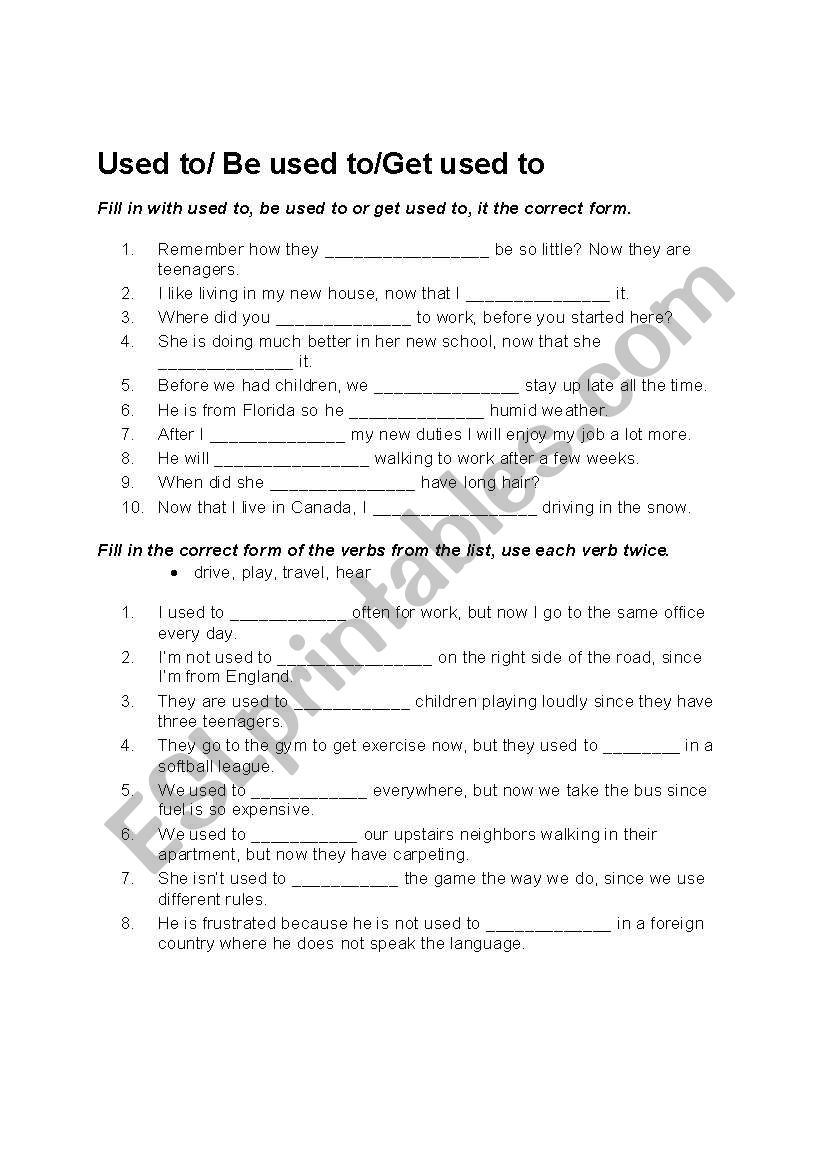 Used to, Be used to, Get used to ESL worksheet by thelenw