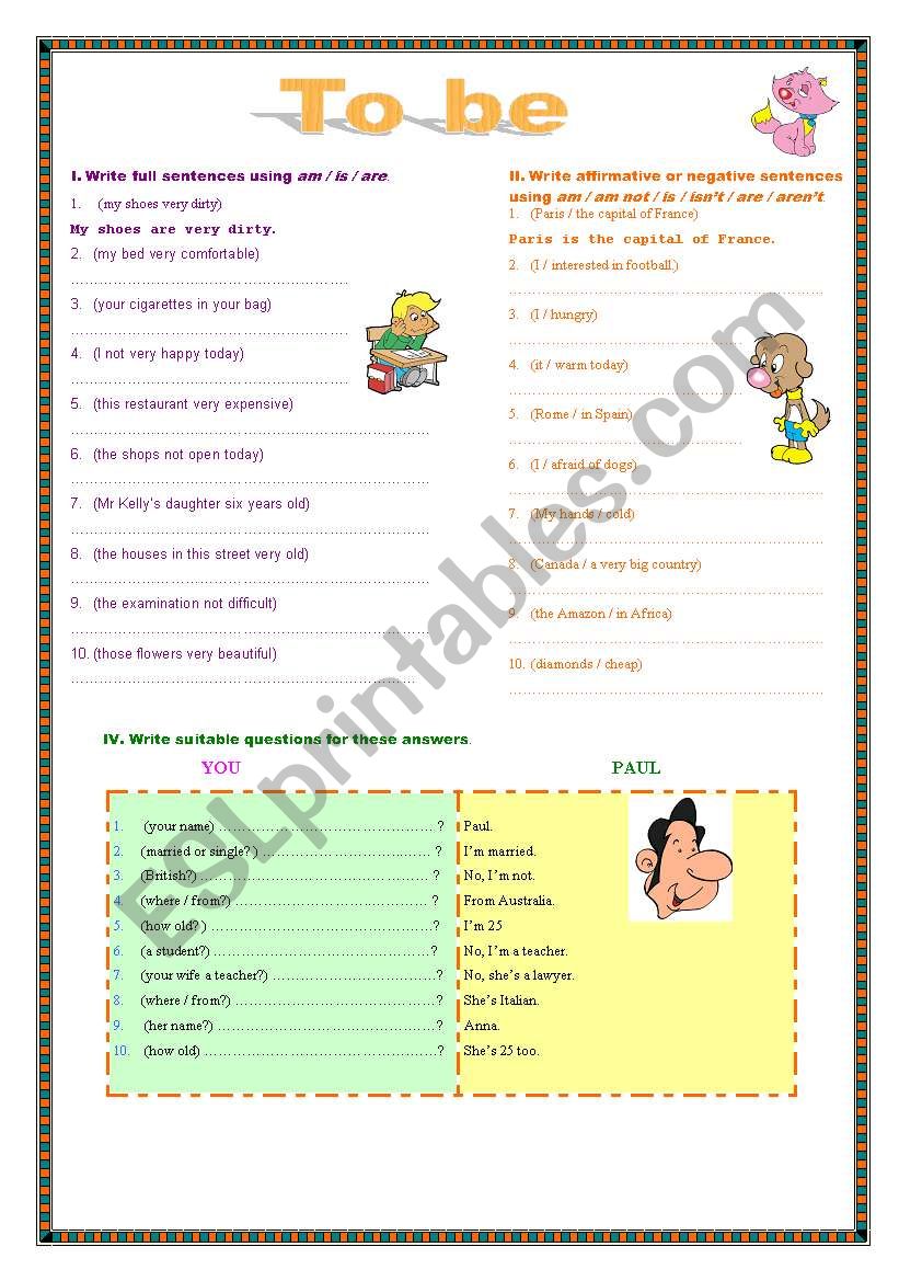 To be exercises worksheet