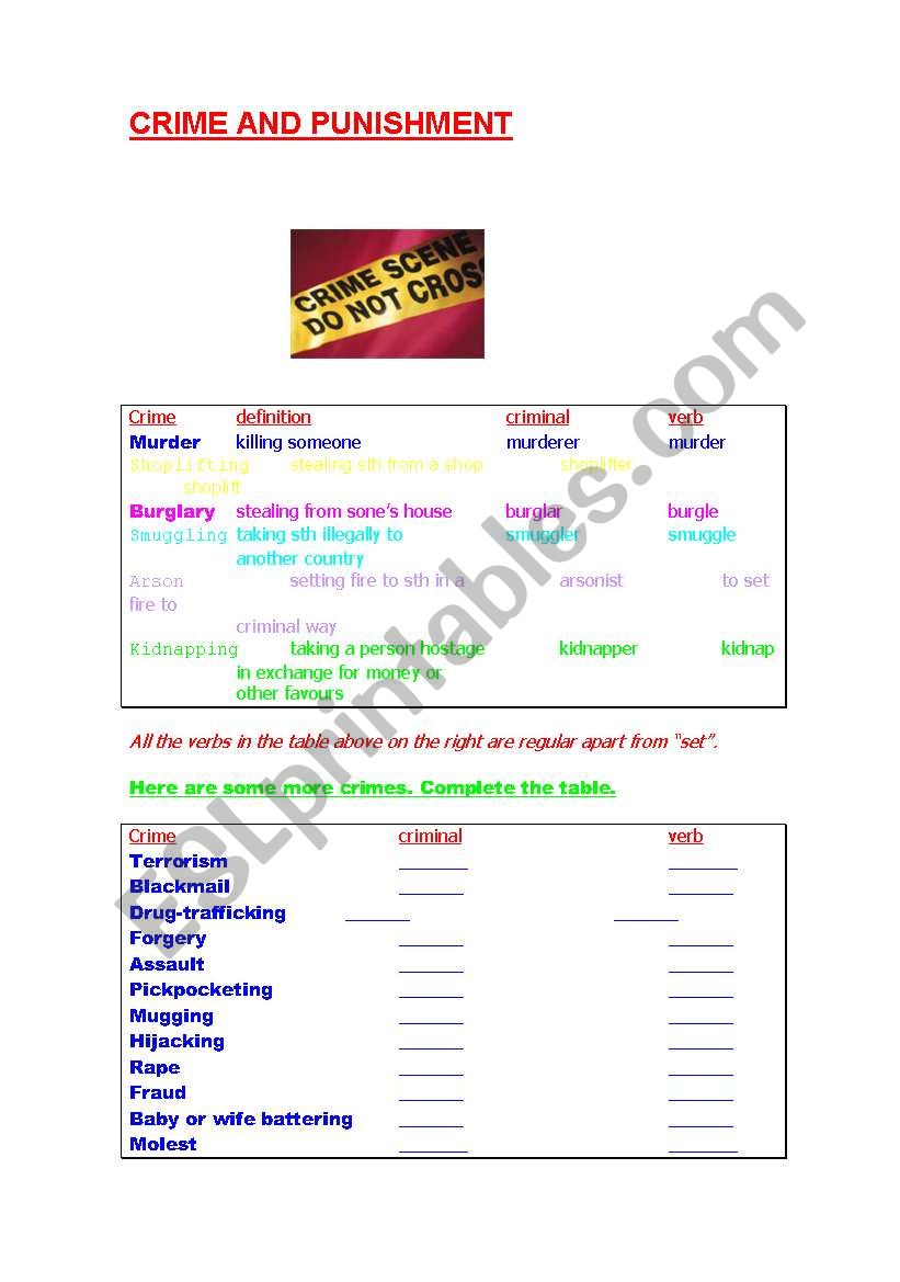 CRIME AND PUNISHMENT worksheet