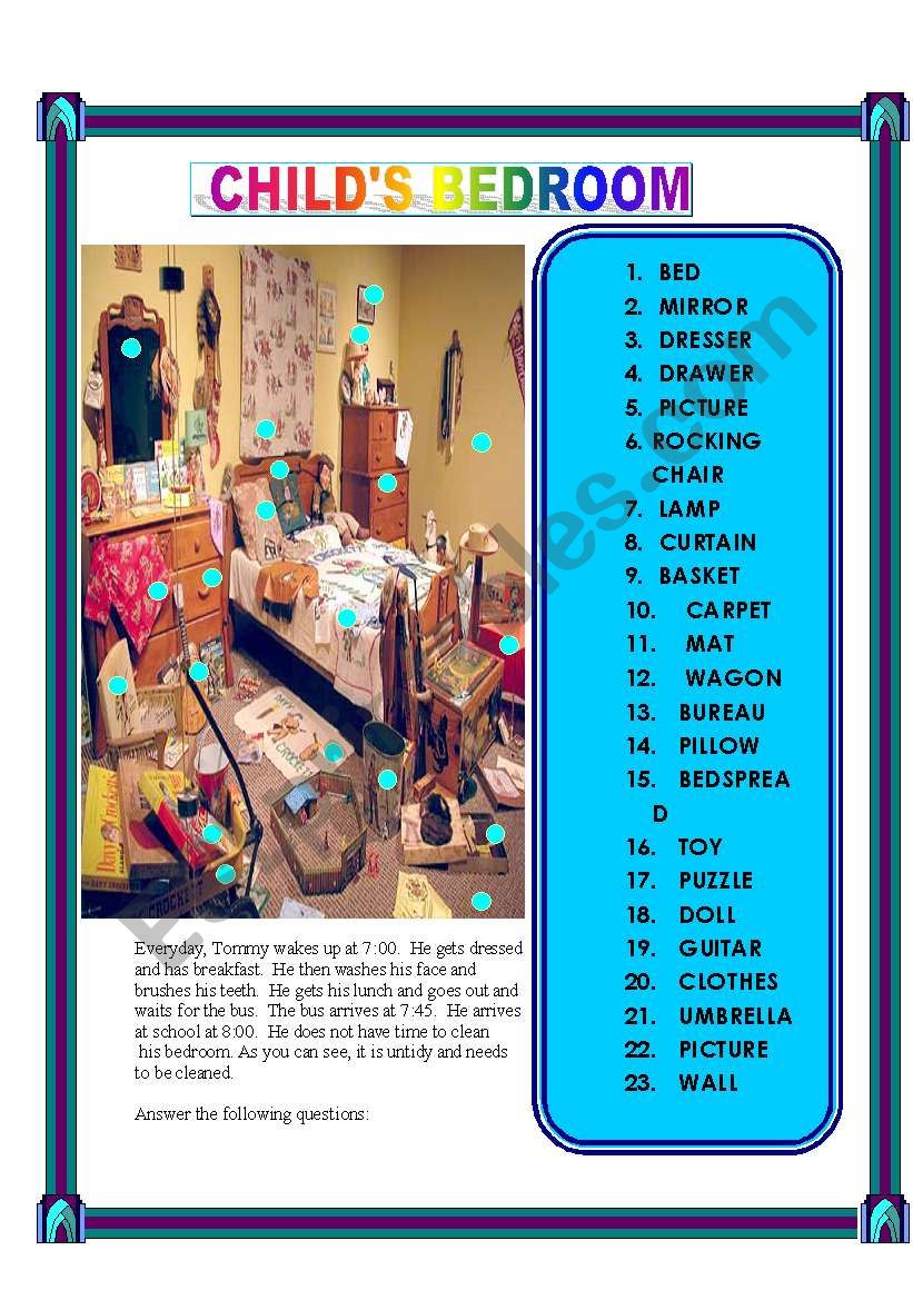 A CHILDS BEDROOM FURNITURE worksheet