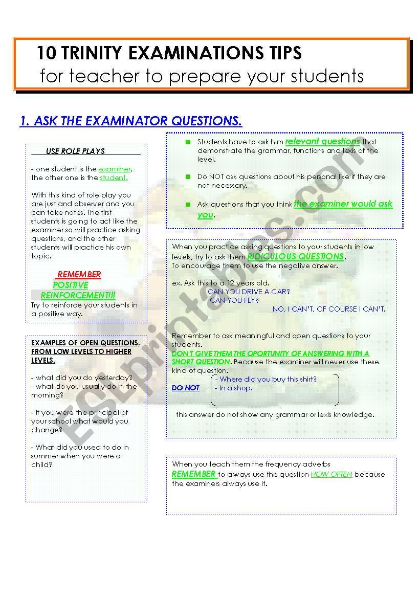 10 TRINITY EXAMINATION TIPS  6 PAGES