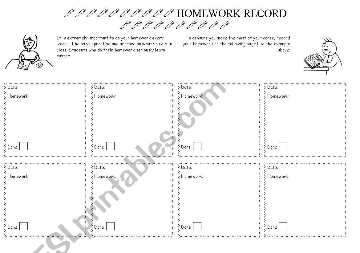 Homework Record worksheet