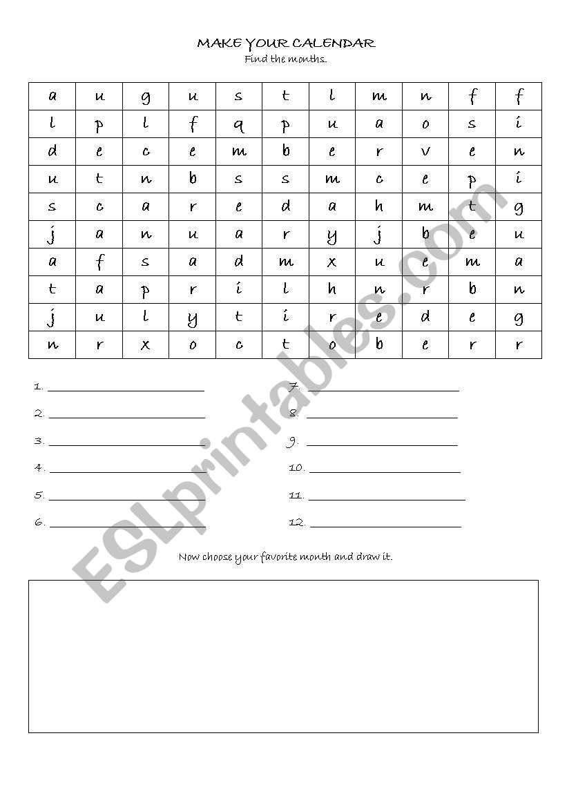 Months worksheet