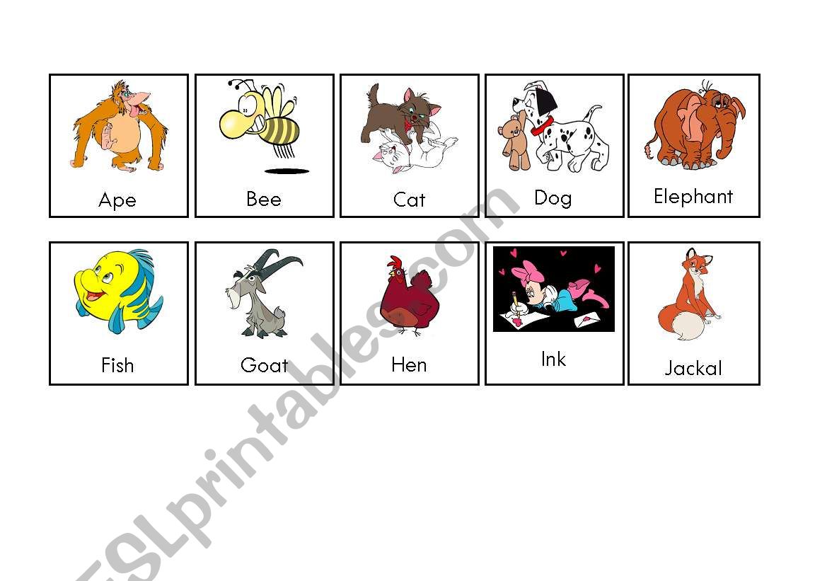 Disney Alphabet Cards A to J worksheet