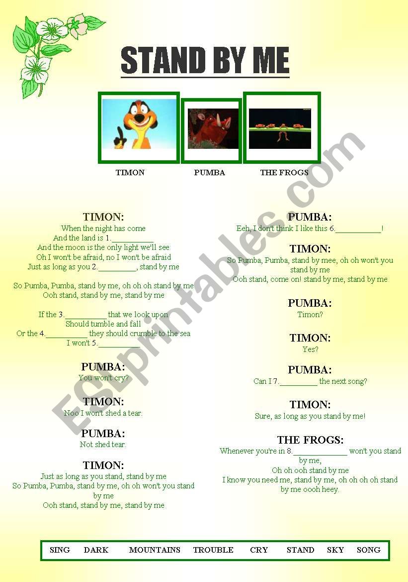 Stand by me worksheet