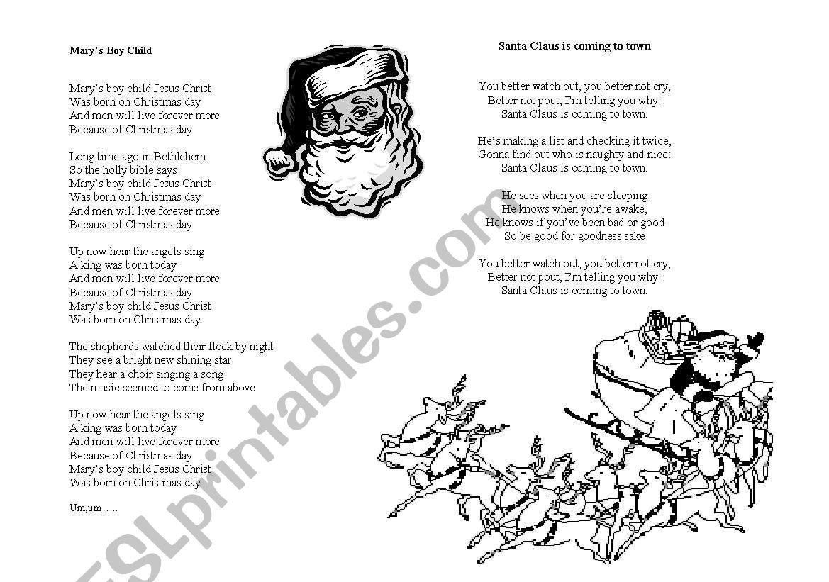 Xmas songs worksheet