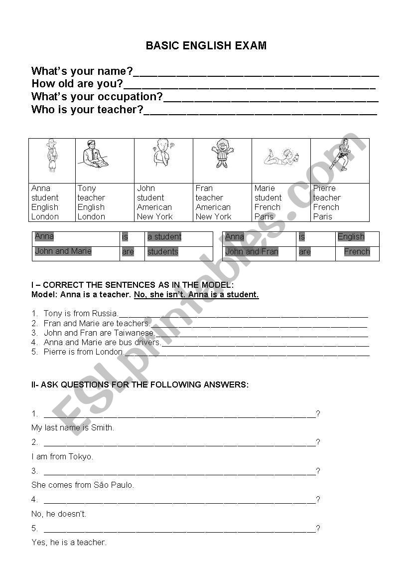 Basic English Test - Simple Present/ To Be...