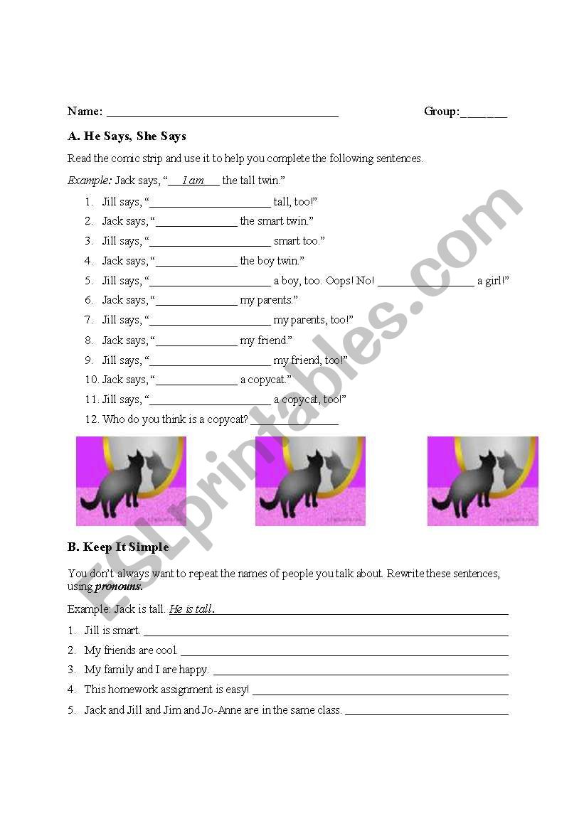 grammar - pronouns worksheet