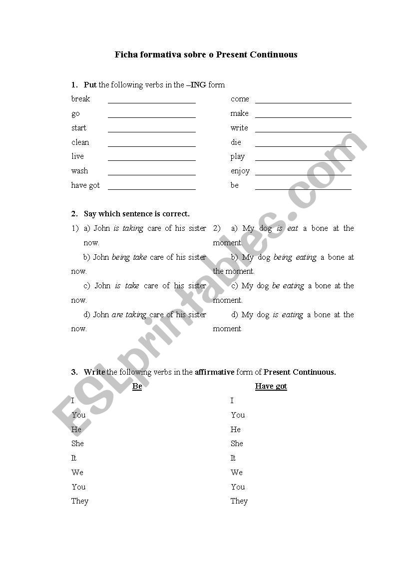 Present Continuous worksheet