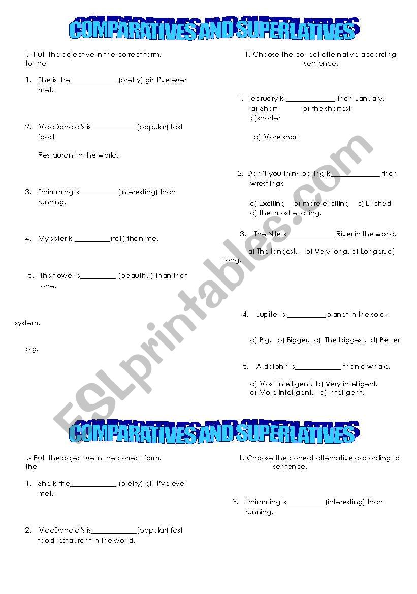 comparatives and superlatives worksheet